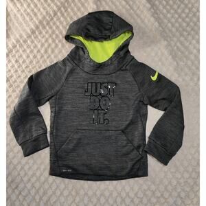 Nike Boys Just Do It Pullover Hoodie Swoosh DRI-FIT Dark Gray/Lime Size 3T